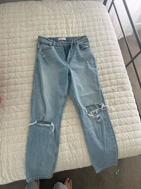 Abercrombie & Fitch Light Blue Distressed Straight Leg Jeans